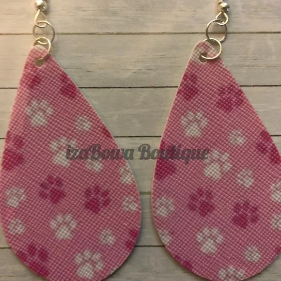 Pink Paw Prints Faux Leather Earring (2) ER1685 Handmade NWT Boutique - Picture 1 of 1